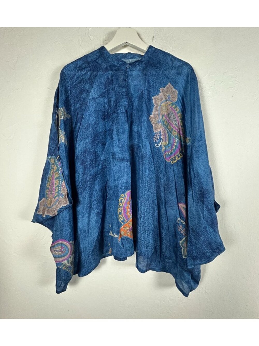 Johnny Was Biya Womens Sascha Poncho Top Blue Paisley Spray S/M Boho Lagenlook